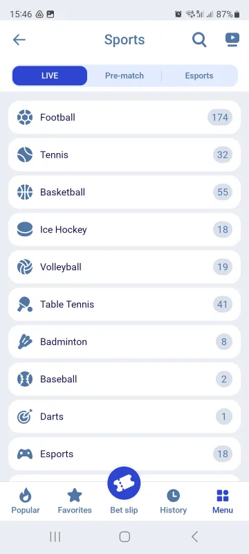 Sports available on Paripesa